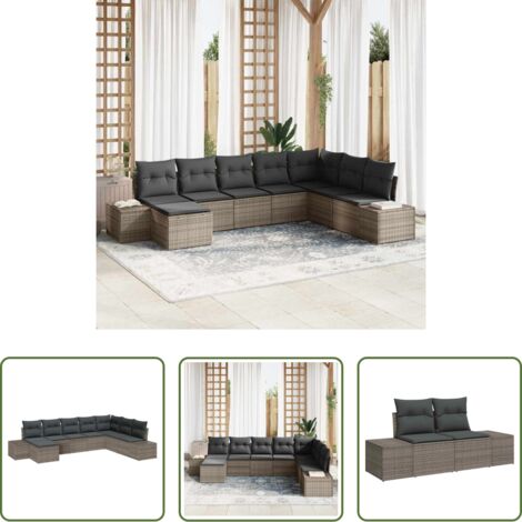Polirattan -  Set Divano da Giardino con cuscino 8 pcs Grigio polyrattan