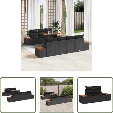 Polirattan -  Set Divano da Giardino con cuscino 8 pcs Nero Poly Rattan