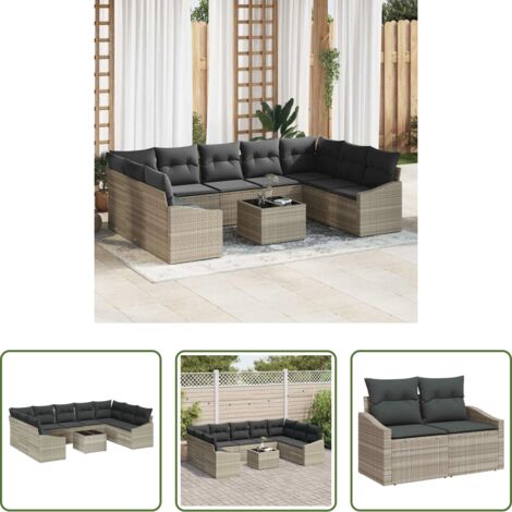 Polirattan - Set Divano da Giardino Grigio chiaro polyrattan