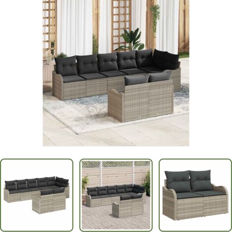 Polirattan - Set Divano da Giardino Grigio chiaro polyrattan
