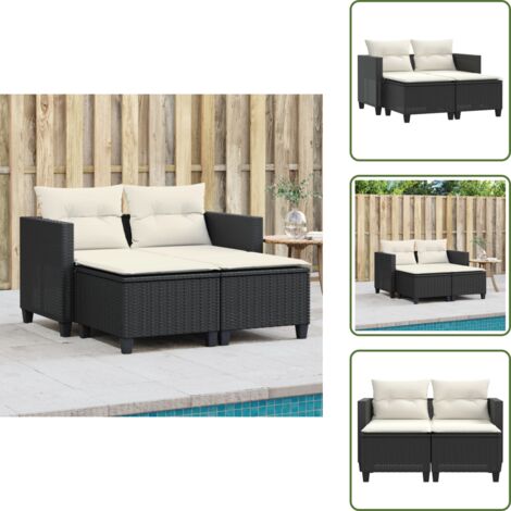 Polirattan - vidaXL Divano da Giardino 2 Posti con Sgabelli Nero in Polyrattan - Seduta esterna
