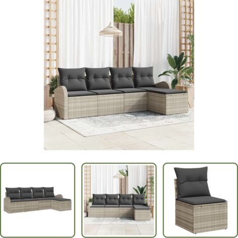 Polirattano -  Set di divani con cuscino 5 pcs Grigio chiaro polyrattan