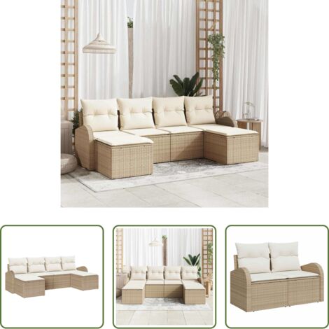 Polirattano -  Set di divani con cuscino 6 pcs Beige e Bianco polyrattan