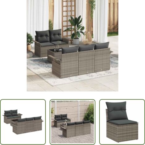 Polirattano -  Set di divani con cuscino 6 pcs Grigio polyrattan
