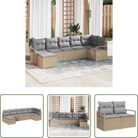 Polirattano -  Set di divani con cuscino 7 pcs Beige polyrattan