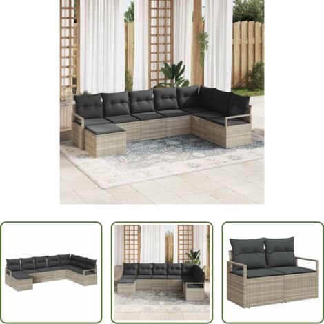 Polirattano -  Set di divani con cuscino 7 pcs Grigio chiaro polyrattan