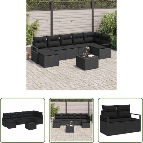 Polirattano -  Set di divani con cuscino 8 pcs Nero polyrattan
