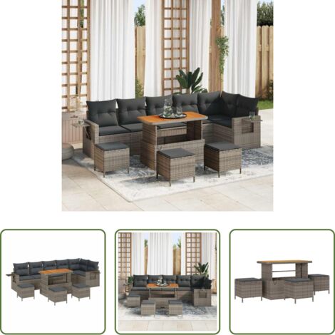 Polirattano -  Set Divano da Giardino 10 pcs Grigio polyrattan