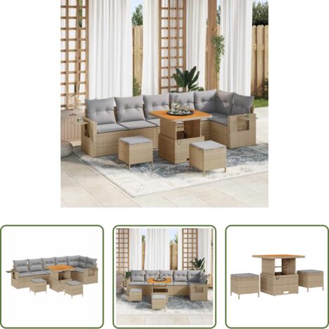 Polirattano -  Set Divano da Giardino 11 pcs Beige e Grigio Chiaro polyrattan
