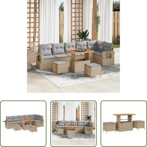 Polirattano -  Set Divano da Giardino 11 pcs Beige e Grigio Chiaro polyrattan