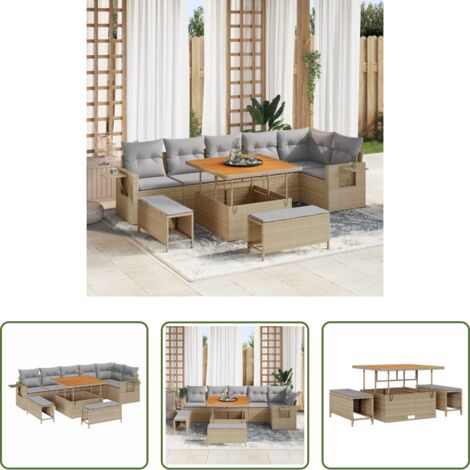 Polirattano -  Set Divano da Giardino 11 pcs Beige e Grigio Chiaro polyrattan