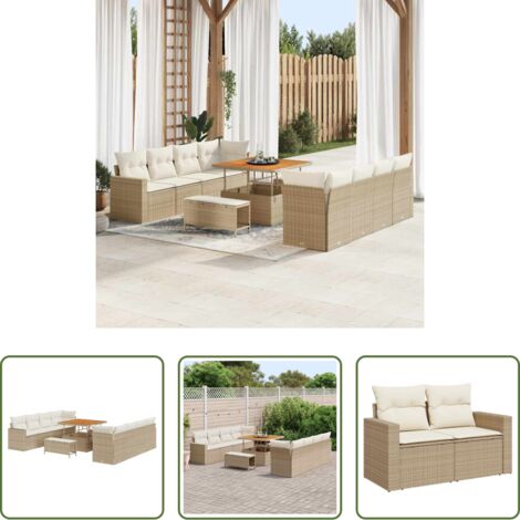 Polirattano -  Set Divano da Giardino 11 pcs Beige polyrattan
