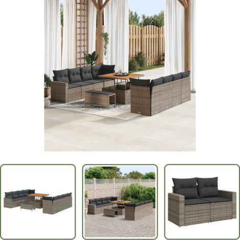 Polirattano -  Set Divano da Giardino 11 pcs Grigio polyrattan
