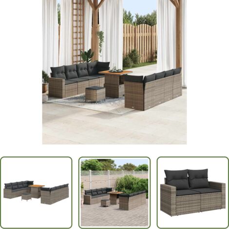 Polirattano -  Set Divano da Giardino 11 pcs Grigio polyrattan