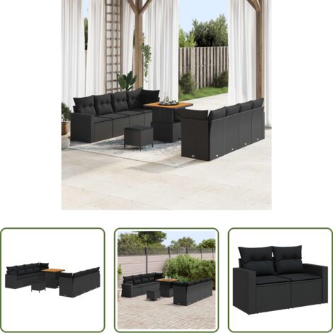 Polirattano -  Set Divano da Giardino 11 pcs Nero polyrattan