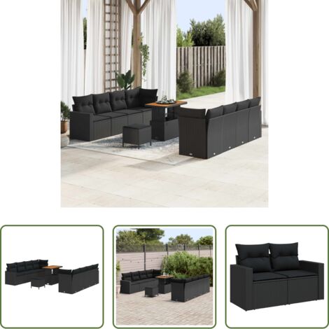 Polirattano -  Set Divano da Giardino 11 pcs Nero polyrattan