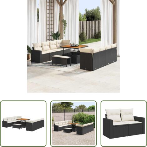 Polirattano -  Set Divano da Giardino 11 pcs Nero polyrattan