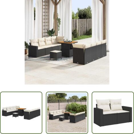 Polirattano -  Set Divano da Giardino 11 pcs Nero polyrattan
