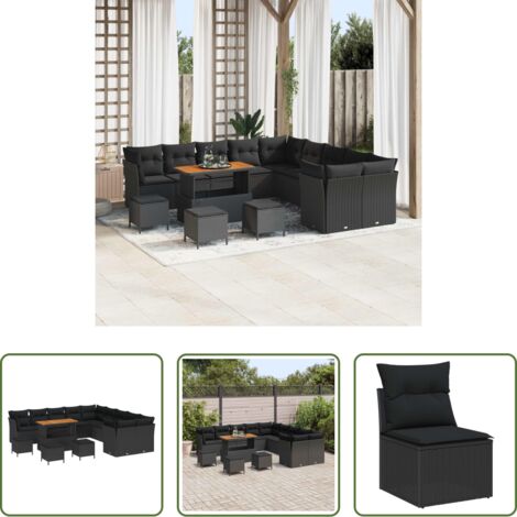 Polirattano -  Set Divano da Giardino 14 pcs Nero polyrattan