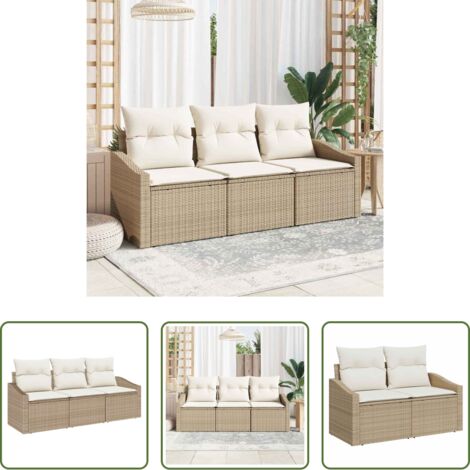 Polirattano -  Set Divano da Giardino 3 pcs Beige e Bianco polyrattan