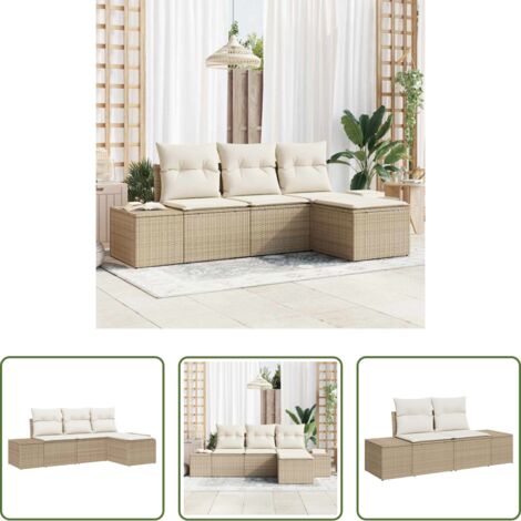 Polirattano -  Set Divano da Giardino 4 pcs Beige e Crema polyrattan