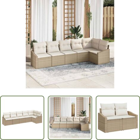 Polirattano -  Set Divano da Giardino 6 pcs Beige e Bianco polyrattan