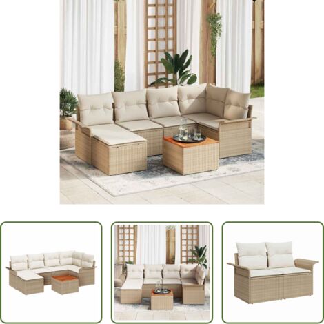 Polirattano -  Set Divano da Giardino 7 pcs Beige e Crema polyrattan