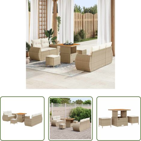Polirattano -  Set Divano da Giardino 8 pcs Beige e Crema polyrattan