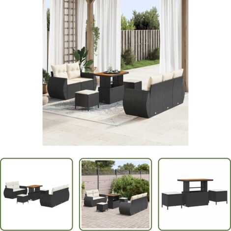 Polirattano -  Set Divano da Giardino 8 pcs Nero e Crema polyrattan