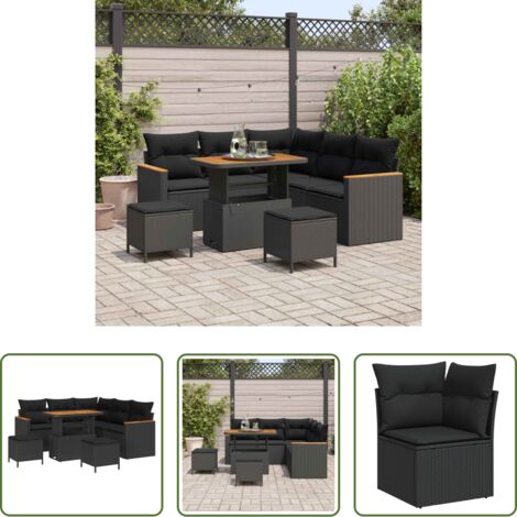 Polirattano -  Set Divano da Giardino 8 pcs Nero polyrattan