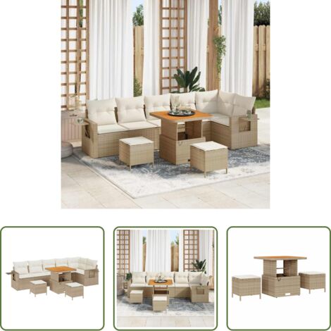 Polirattano -  Set Divano da Giardino 9 pcs Beige polyrattan