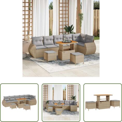 Polirattano -  Set Divano da Giardino 9 pcs Beige polyrattan