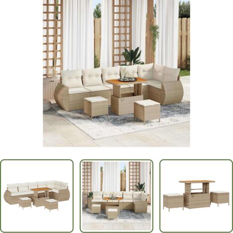 Polirattano -  Set Divano da Giardino 9 pcs Beige polyrattan