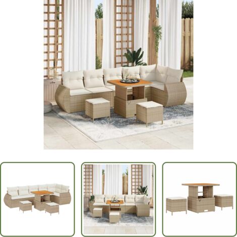 Polirattano -  Set Divano da Giardino 9 pcs Beige polyrattan