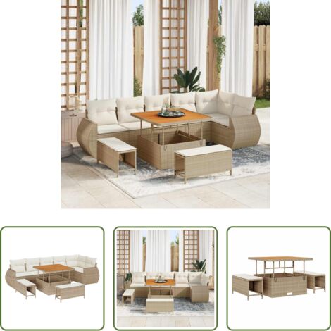 Polirattano -  Set Divano da Giardino 9 pcs Beige polyrattan