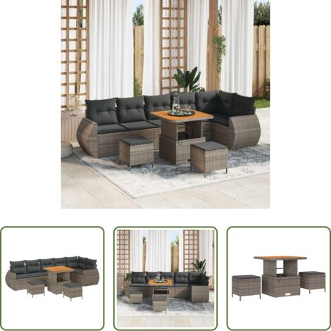 Polirattano -  Set Divano da Giardino 9 pcs Grigio polyrattan