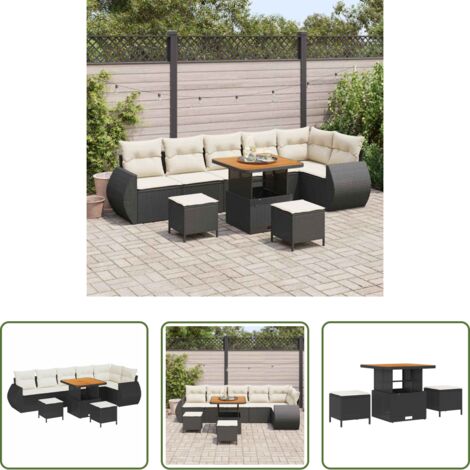 Polirattano -  Set Divano da Giardino 9 pcs Nero polyrattan