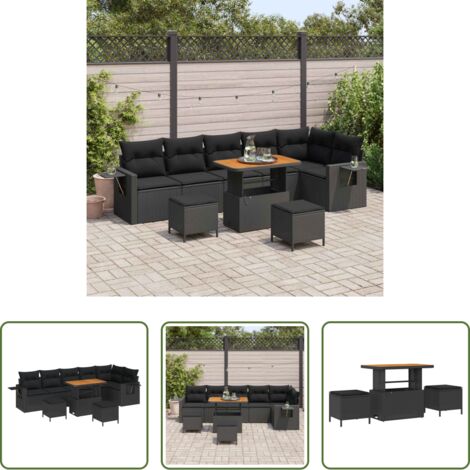 Polirattano -  Set Divano da Giardino 9 pcs Nero polyrattan