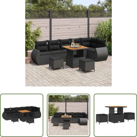 Polirattano -  Set Divano da Giardino 9 pcs Nero polyrattan