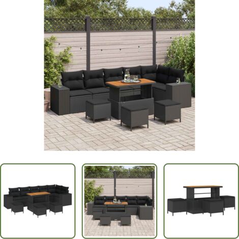 Polirattano -  Set Divano da Giardino con cuscino 10 pcs Nero polyrattan