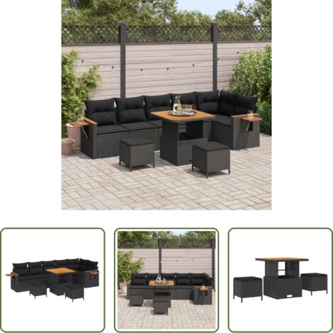 Polirattano -  Set Divano da Giardino con cuscino 11 pcs Nero polyrattan