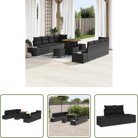 Polirattano -  Set Divano da Giardino con cuscino 11 pcs Nero polyrattan