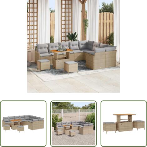Polirattano -  Set Divano da Giardino con cuscino 12 pcs Beige polyrattan