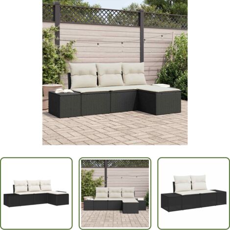 Polirattano -  Set Divano da Giardino con cuscino 4 pcs Nero polyrattan