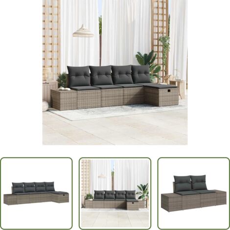 Polirattano -  Set Divano da Giardino con cuscino 5 pcs Grigio polyrattan