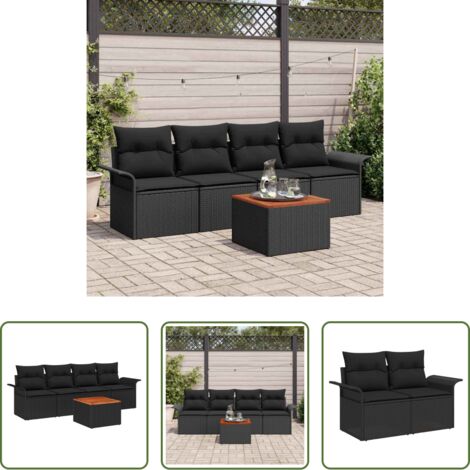 Polirattano -  Set Divano da Giardino con cuscino 5 pcs Nero polyrattan