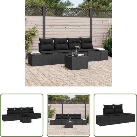 Polirattano -  Set Divano da Giardino con cuscino 5 pcs Nero polyrattan