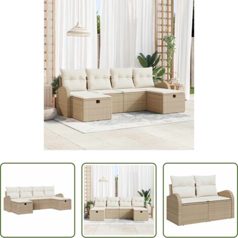 Polirattano -  Set Divano da Giardino con cuscino 6 pcs Beige polyrattan
