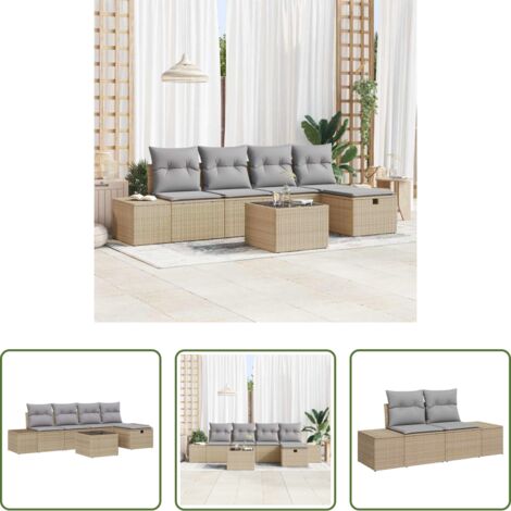 Polirattano -  Set Divano da Giardino con cuscino 6 pcs Beige polyrattan