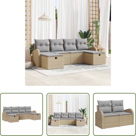 Polirattano -  Set Divano da Giardino con cuscino 6 pcs Beige polyrattan